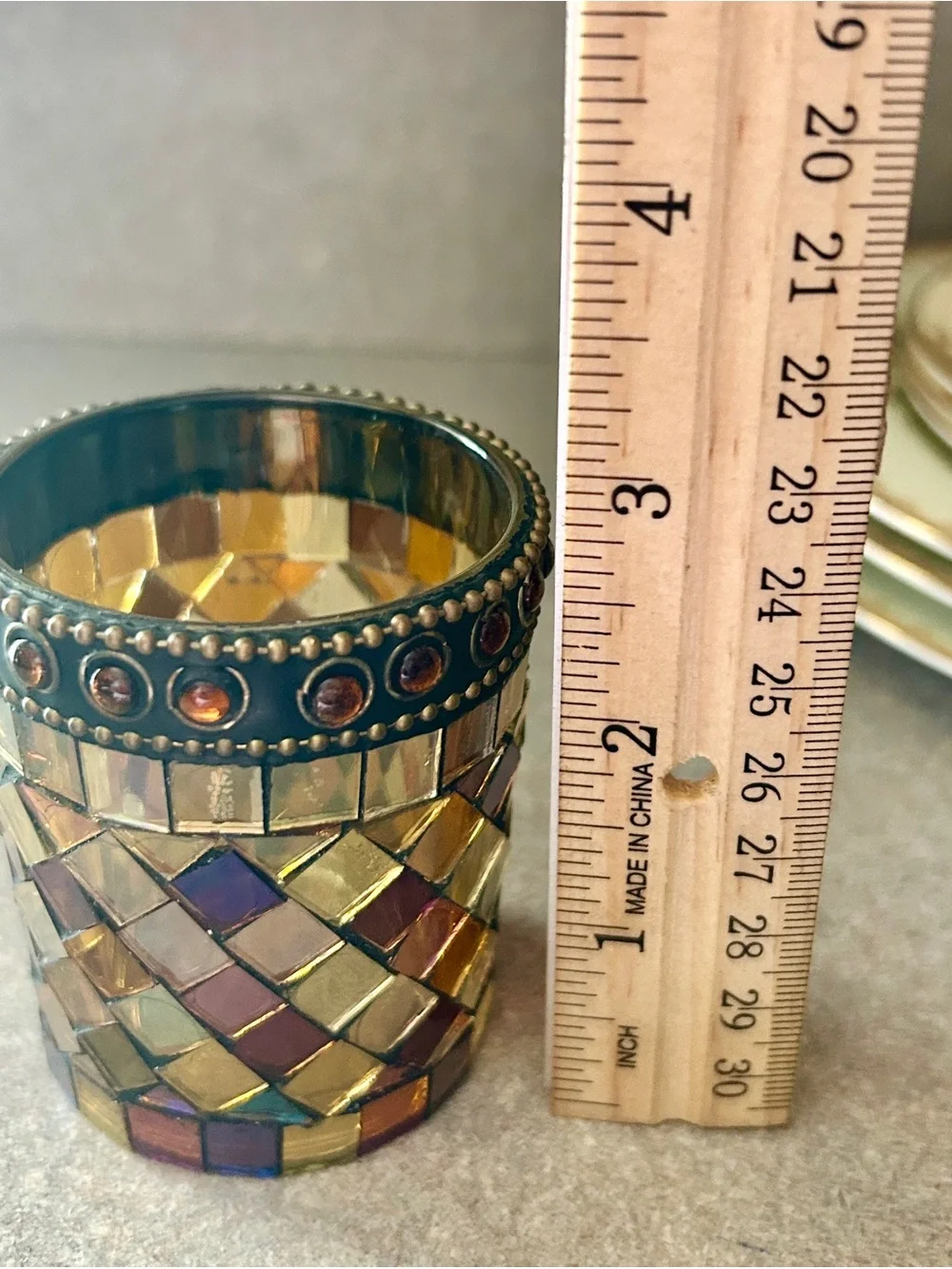 Iridescent Amber Mosaic Votive Holders - Set of 2